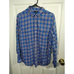 Gap Woman M Shirt Plaid Boyfriend Fit Blue Casual Collared Button Flannel